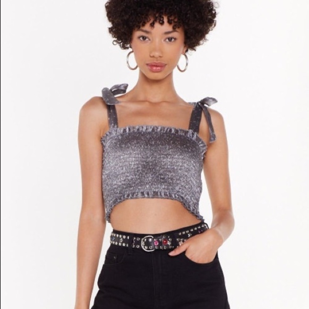 Nasty Gal Haved You Shirred Metallic Crop Top